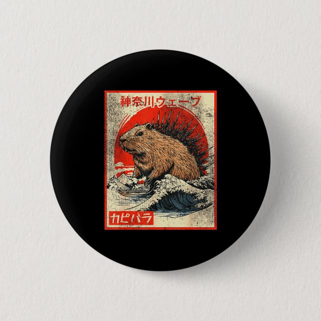 Capyzilla _ Kanagwa Wave Japan _ Cool Rodent Capyb Button (Front)