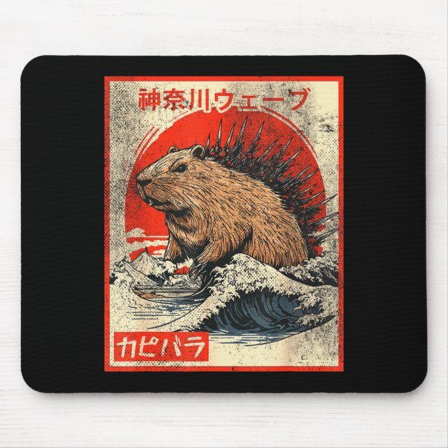 Capyzilla _ Kanagwa Wave Japan _ Cool Rodent Capyb Mouse Pad (Front)
