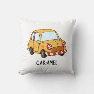 Car-amel Funny Candy Car Pun  Throw Pillow