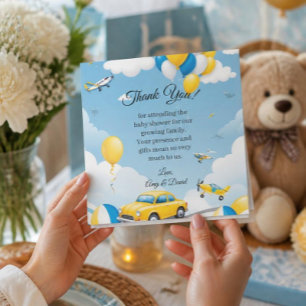 Car and Airplane Baby Shower Thank You Card