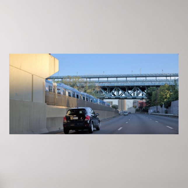 Car and Train Along Highway Poster (Front)