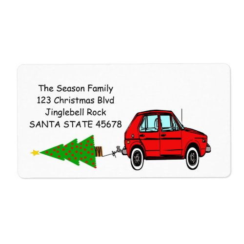 Car and tree Christmas label