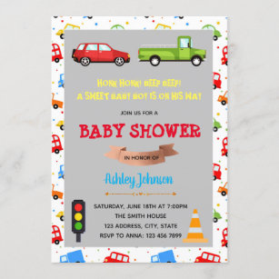 Car and truck baby shower invitation