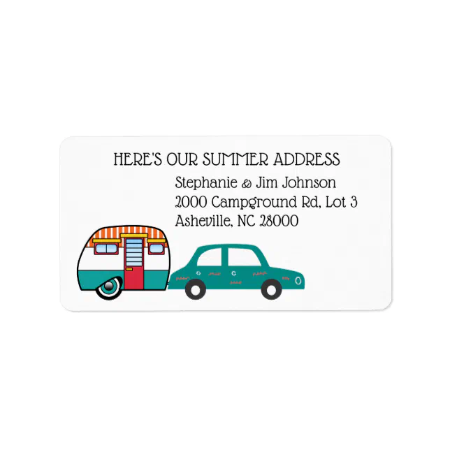 Location Change Label Car and Vintage Teardrop Camper Address Change Label | Zazzle
