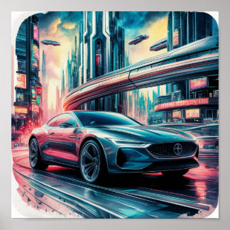 Car at the Futuristic City Poster