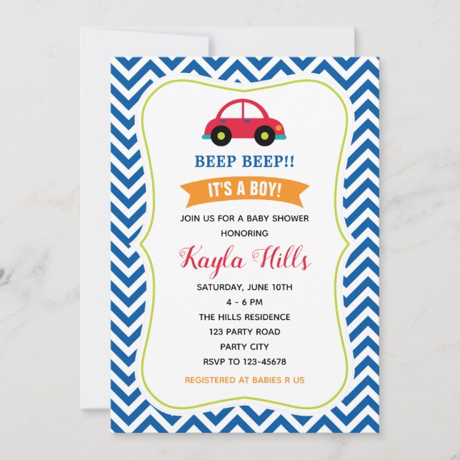 Car Baby Shower Invitation (Blue Red Green) (Front)