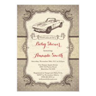 Car Baby Shower Invitations Zazzle Car Baby Shower Invitation Vintage Retro