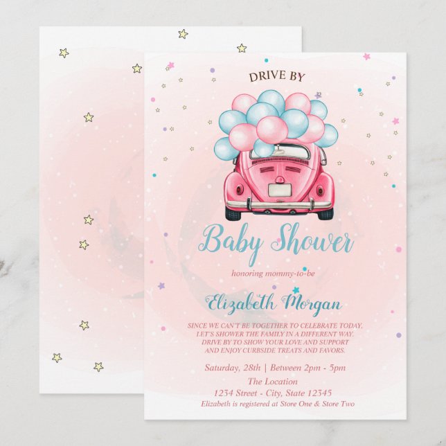 Car Balloons  Drive By Baby Shower Invitation (Front/Back)