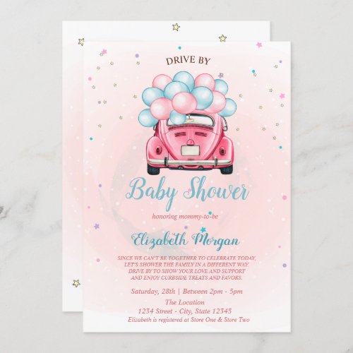 Car Balloons  Drive By Baby Shower Invitation