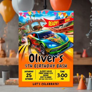 Car Birthday invite, Race car Invitation
