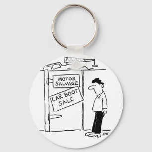 Car Boot Sale at a Scrapyard Cartoon Keychain