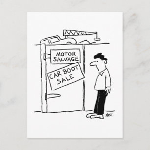 Car Breakers Scrapyard Car Boot Sale Cartoon Postcard