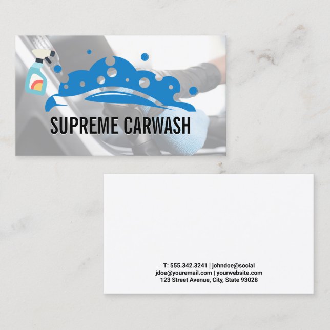 Car Bubbles Logo | Worker Cleaning Business Card (Front/Back)