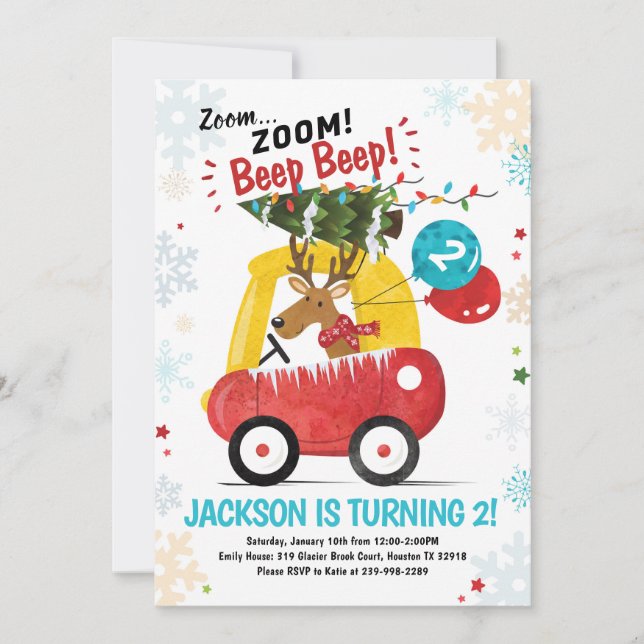 Car Christmas Birthday Invite Boys Car Invite (Front)