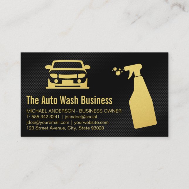 Car Cleaning Business | Carbon Fiber Texture Business Card (Front)