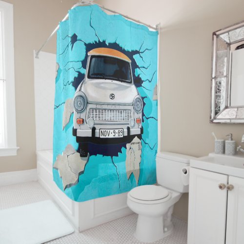 Car Crashing Through the Wall Shower Curtain