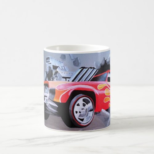 Car Crashing Through Wall Coffee Mug