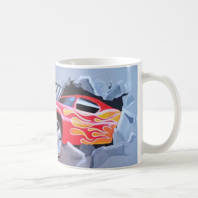 Car Crashing Through Wall Coffee Mug (Right)
