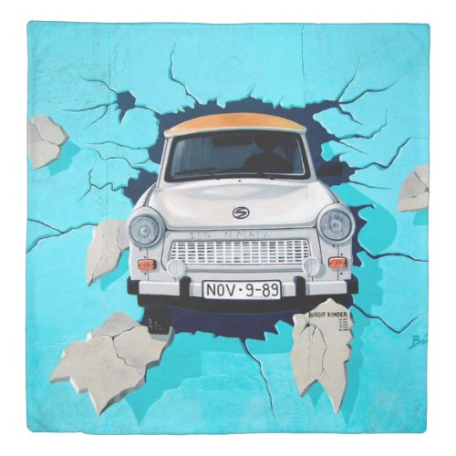 Car Crashing Through Wall Graffiti Art Duvet