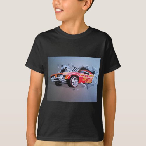 Car Crashing Through Wall T_Shirt