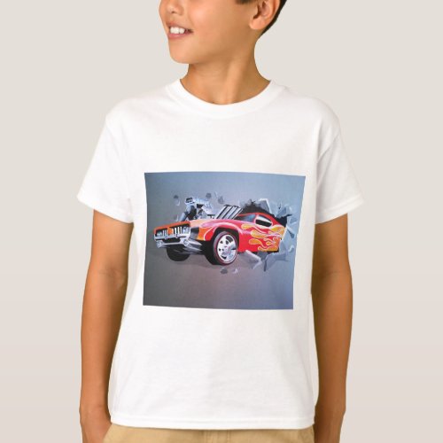 Car Crashing Through Wall T_Shirt