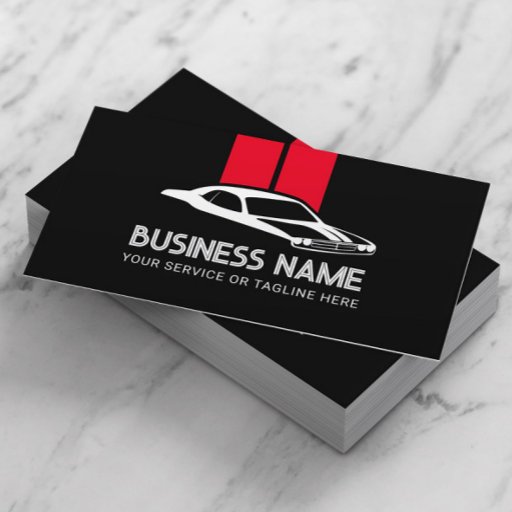 Customizable Car Dealer Auto Repair Black &amp; Red Automotive Business Card