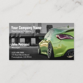 Car Dealer Green Super Sport Car Rear Business Card by cardbox at Zazzle