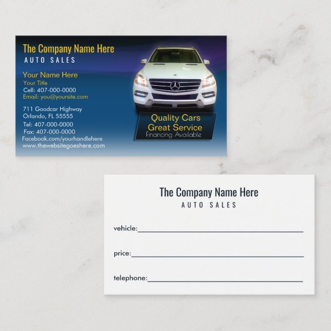 Car Dealership-Auto Sales Associate Business Card (Front/Back)