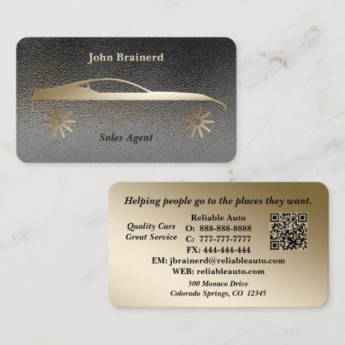 Car Dealership Elegant Gold & Smokey Grey QR Code  Business Card
