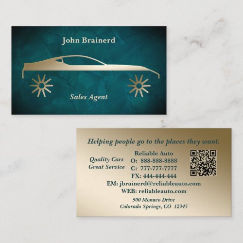 Car Dealership Gold & Aquamarine QR Code Business Card
