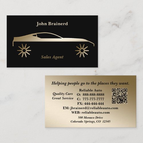 Car Dealership Luxury Black & Gold QR Code Business Card
