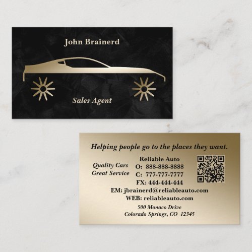 Car Dealership Velvet Black and Gold QR Code Business Card