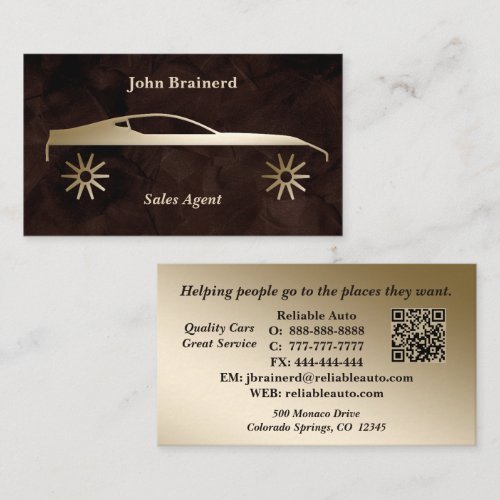 Car Dealership Velvet Chocolate & Gold QR Code Business Card