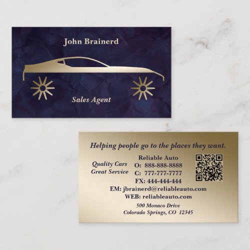 Car Dealership Velvet Royal Plum & Gold QR Code Business Card