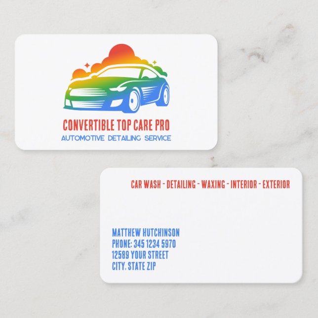 Car Detail Colorful Business Card (Front/Back)