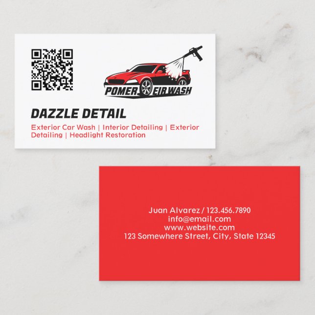 Car Detailer Custom Logo Black & Red Business Card (Front/Back)
