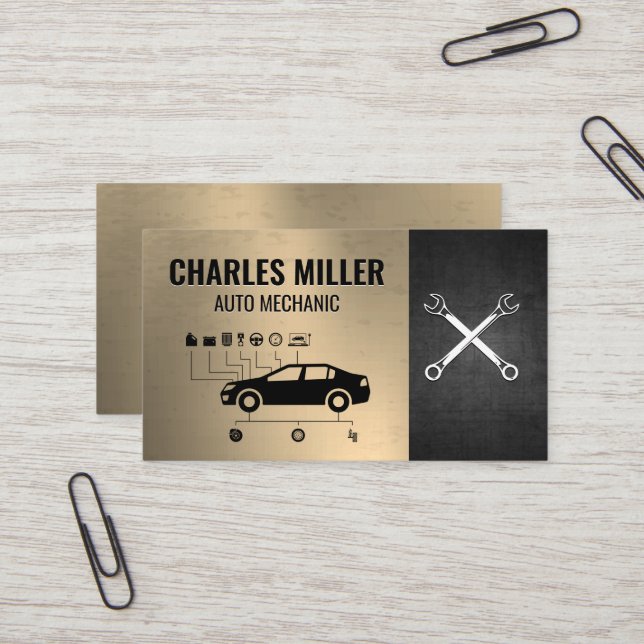 Car Diagram | Wrenches | Mechanic Business Card (Front/Back In Situ)