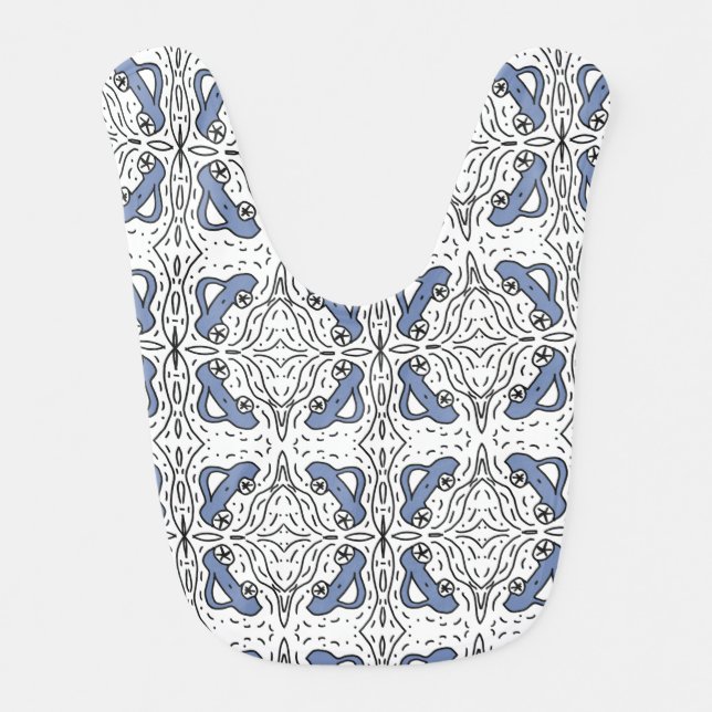 Car Doodle Pattern Blue Black Baby Bib (Front)