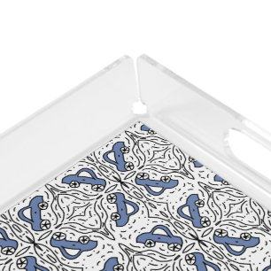 Car Doodle Pattern Blue Black Kids Baby Acrylic Tray