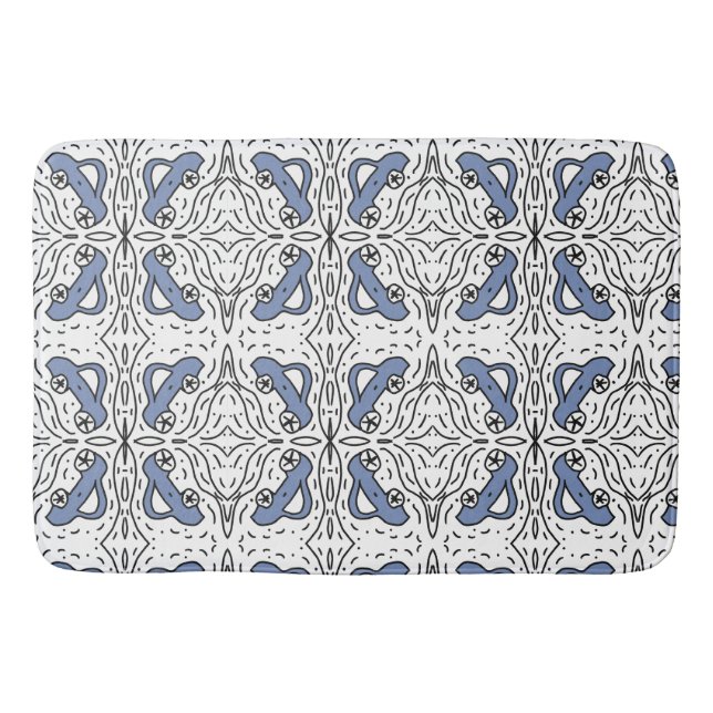 Car Doodle Pattern Blue Black Kids Baby Bath Mat (Front)