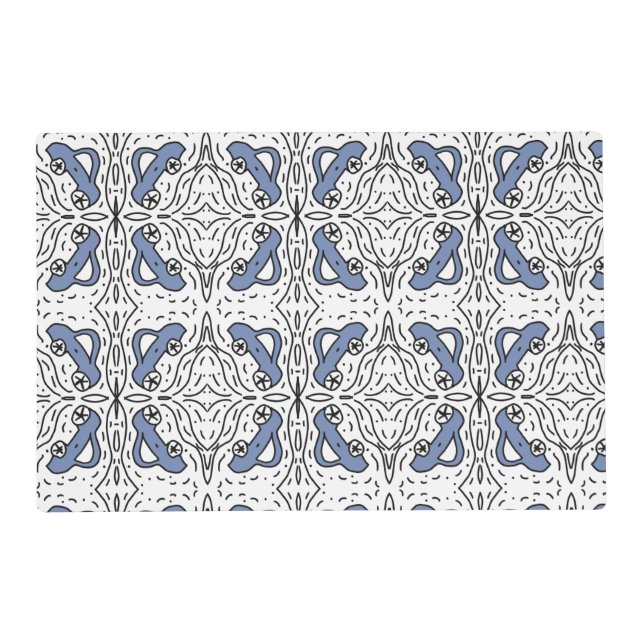 Car Doodle Pattern Blue Black Kids Baby Placemat (Front)
