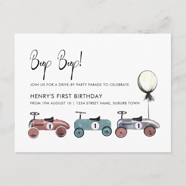 Car Drive by Quarantine 1st Birthday Parade Party Postcard (Front)