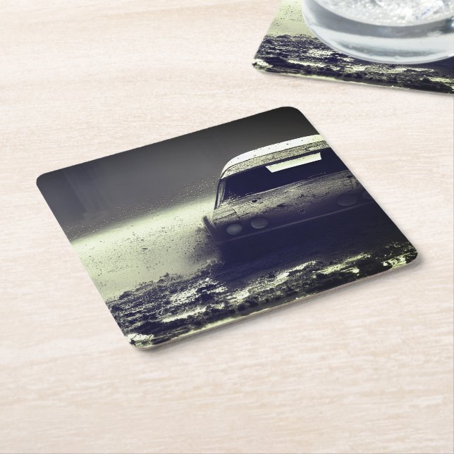 Car Driving in Mud Square Paper Coaster (Angled)