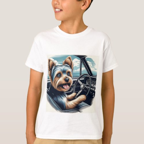 Car Driving Yorkshirer Terrier T_Shirt