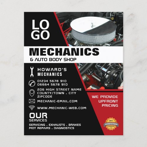 Car Engine Auto Mechanic  Repairs Advertising Flyer