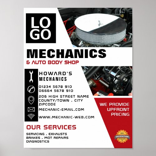 Car Engine Auto Mechanic  Repairs Advertising Poster