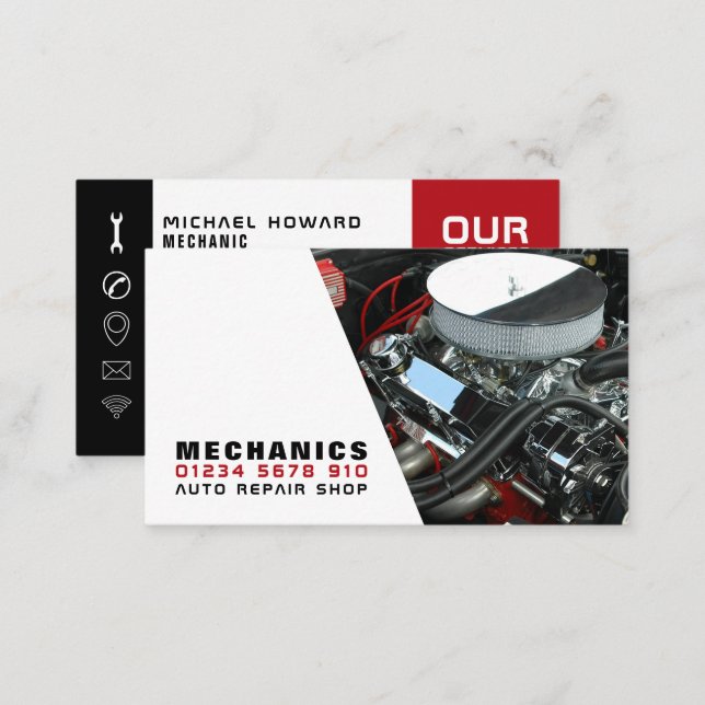 Car Engine, Auto Mechanic & Repairs Business Card (Front/Back)