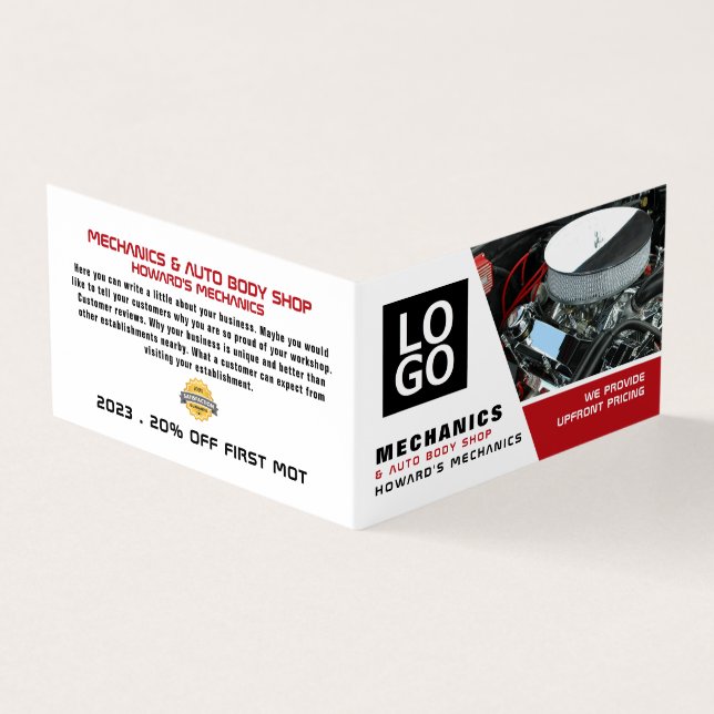 Car Engine, Auto Mechanic & Repairs, Detailed Business Card (Outside)