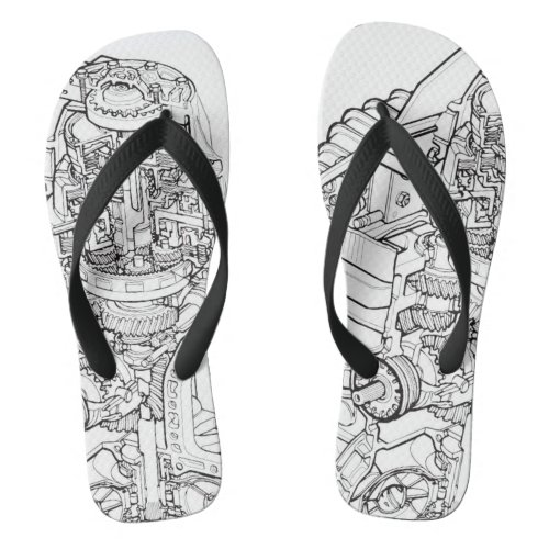 Car Engine Graphics Drawing Flip Flops