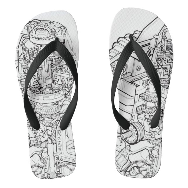 Car Engine Graphics Drawing Flip Flops (Footbed)